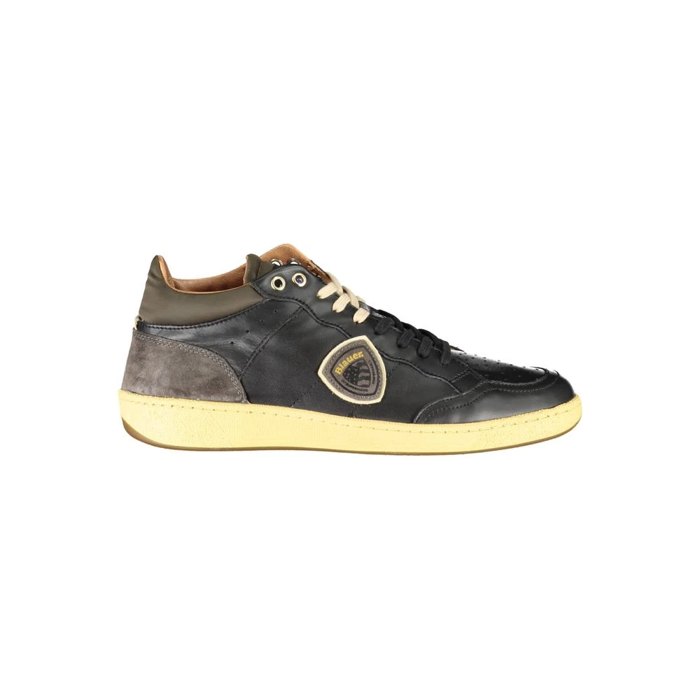 Blauer Men's Black Sneakers,, Lace-Up Trainers With Contrast Details Size 6 Uk