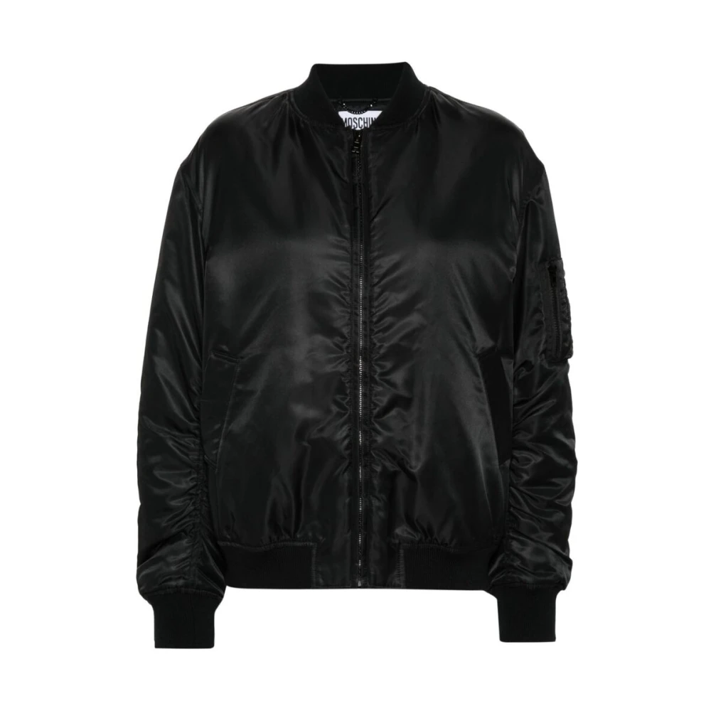 Moschino Zwarte Geborduurde Twill Buitenkleding Jas Black Dames