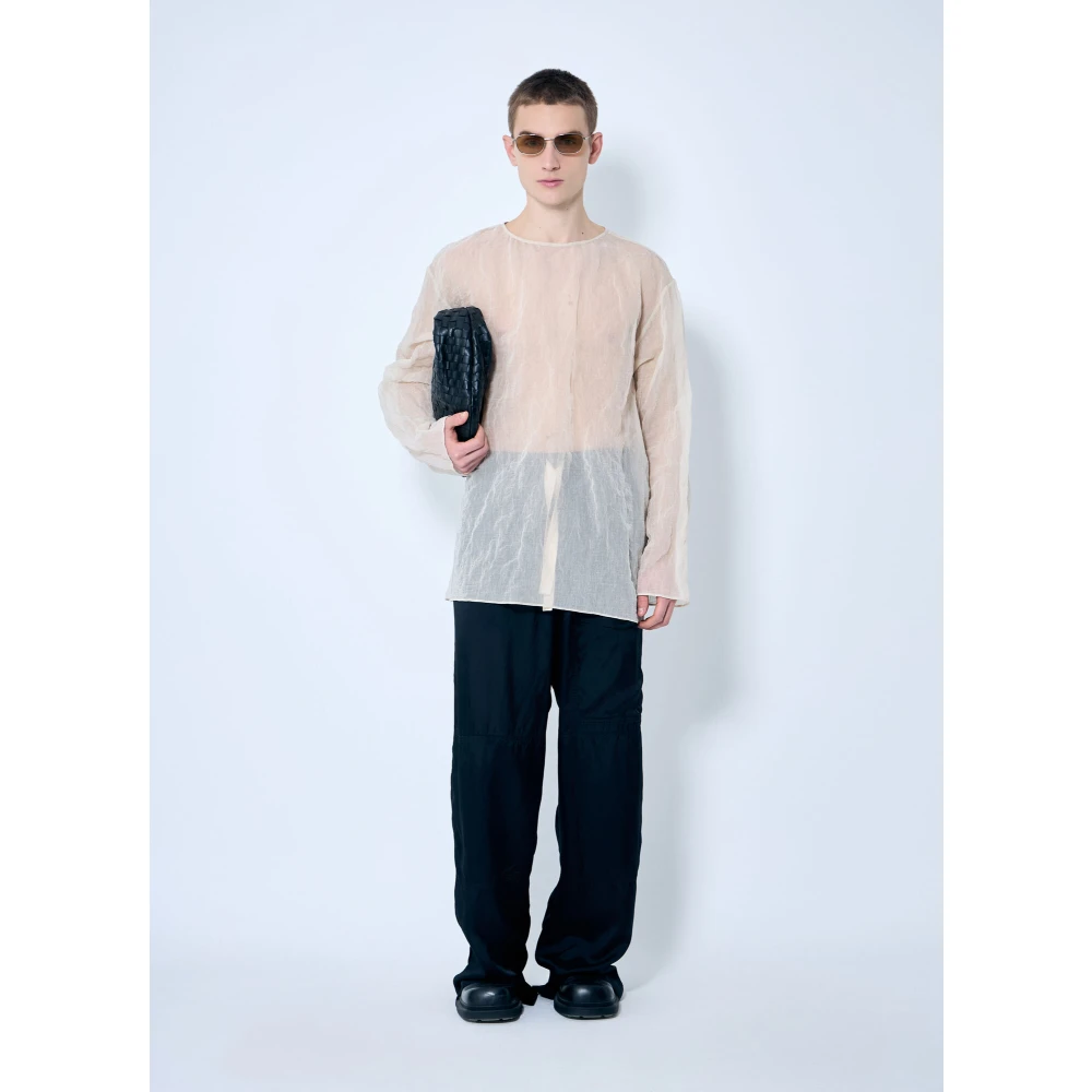 Dries Van Noten Gekreukte Lichtgewicht Crewneck Shirt Beige Heren