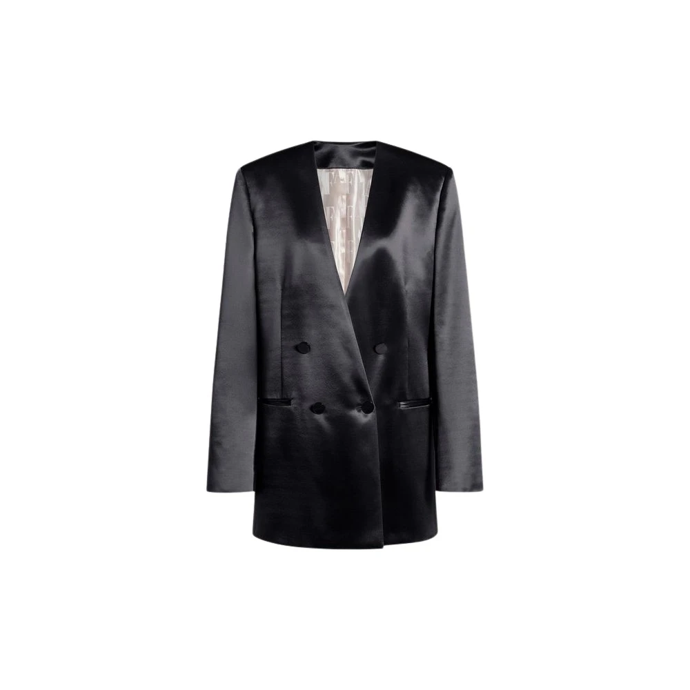 Alberta Ferretti Black Double-Breasted Satin Jacket - Female - Blazers - Xs - Jackets