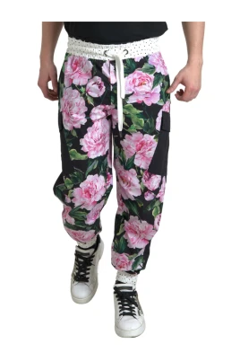 Joggingbyxor med pionmönster
