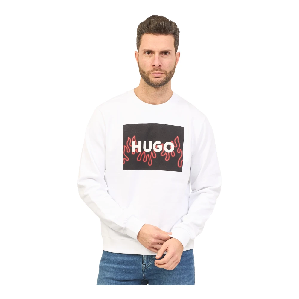 Hugo Boss Heren Regular Fit Witte Trui met Vlam Logo White Heren