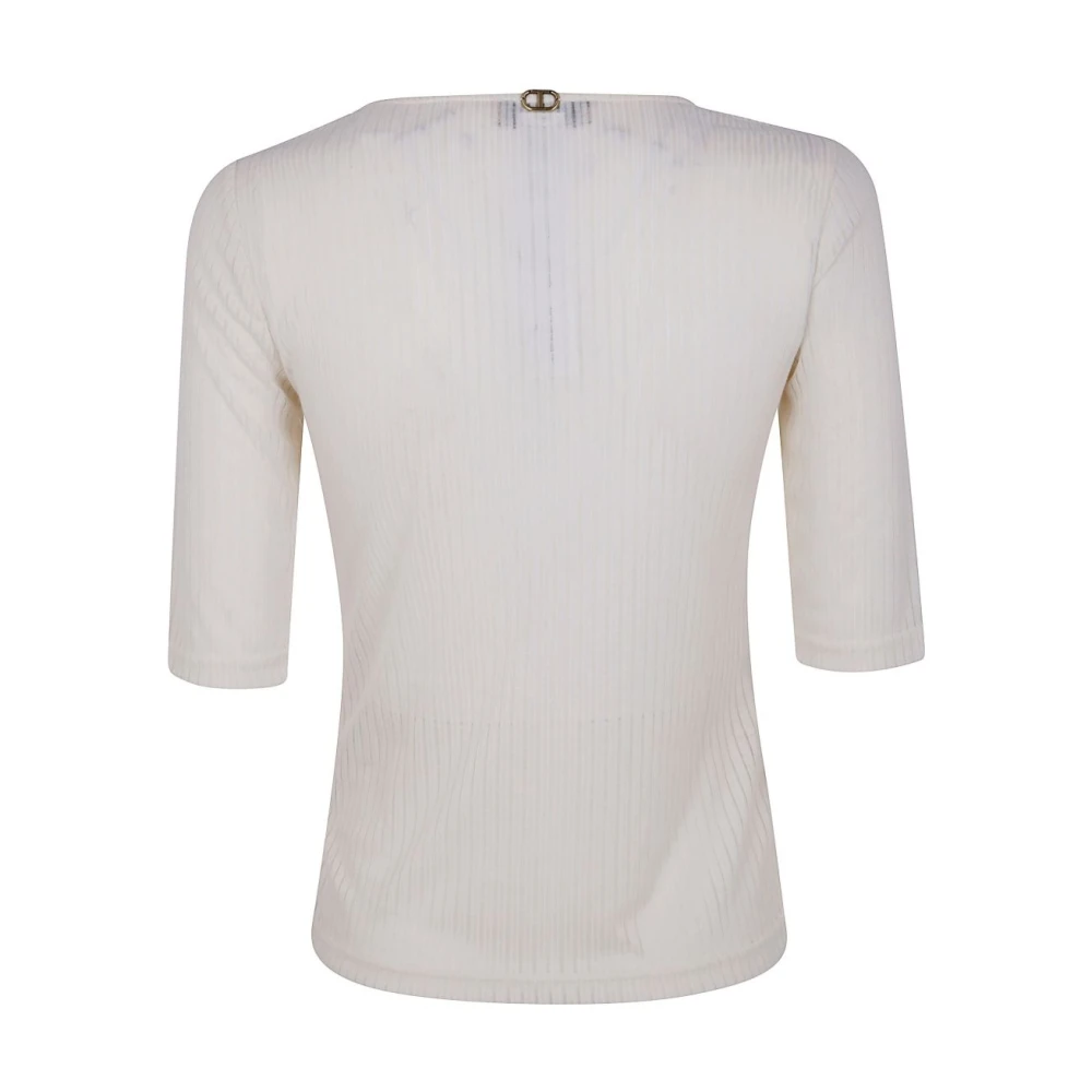 Twinset Witte Diamantpatroon Gebreide Shirt White Dames