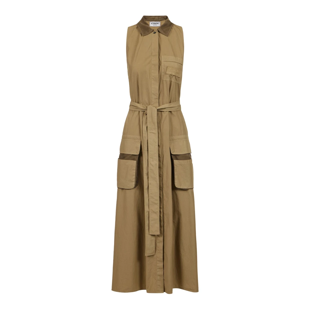 Iceberg Modderkleurige losvallende jurk met afneembare canvas riem Beige Dames