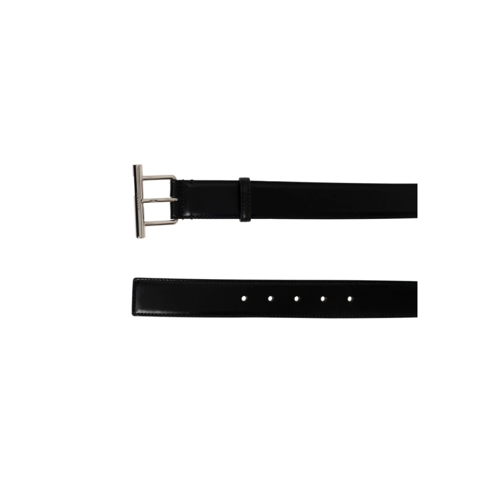 alexander mcqueen Zwarte Leren Riem met Zilveren Gesp Black Heren