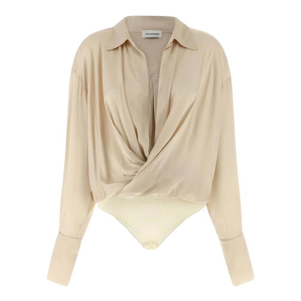 Andamane Women's Beige Full-Body, Xs, Paloma Shirt Style Bodysuit