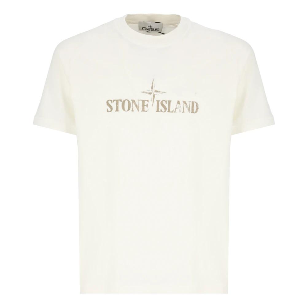 Stone Island Heren Ivory Katoenen T-shirt met Logo Beige Heren