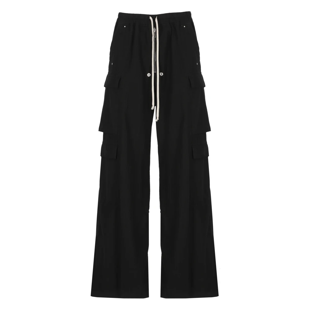 Rick Owens Zwarte Cargo Broek Elastische Taille Koord Black Heren