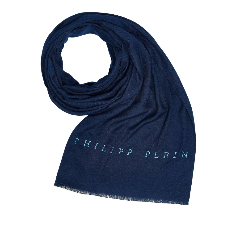 Philipp Plein Sjaal Halsdoek Stola met geborduurd Logo Blue Dames