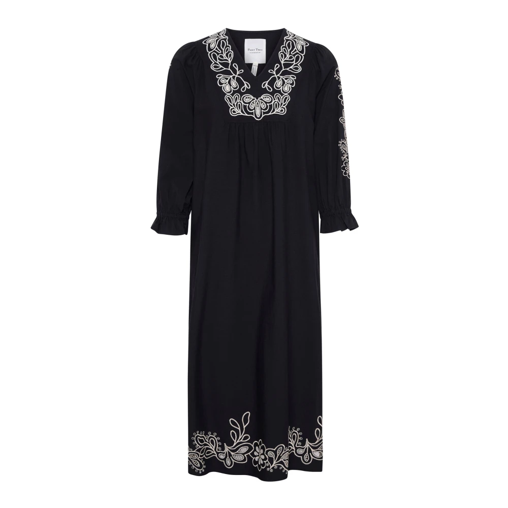 Part Two Zwarte jurk met geborduurde details Black Dames