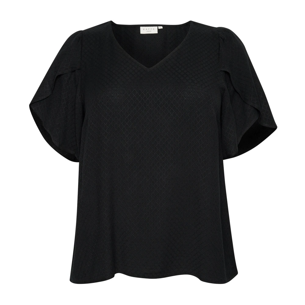 Kaffe Curve Zwarte diepe blouse met ruchedetails Black Dames