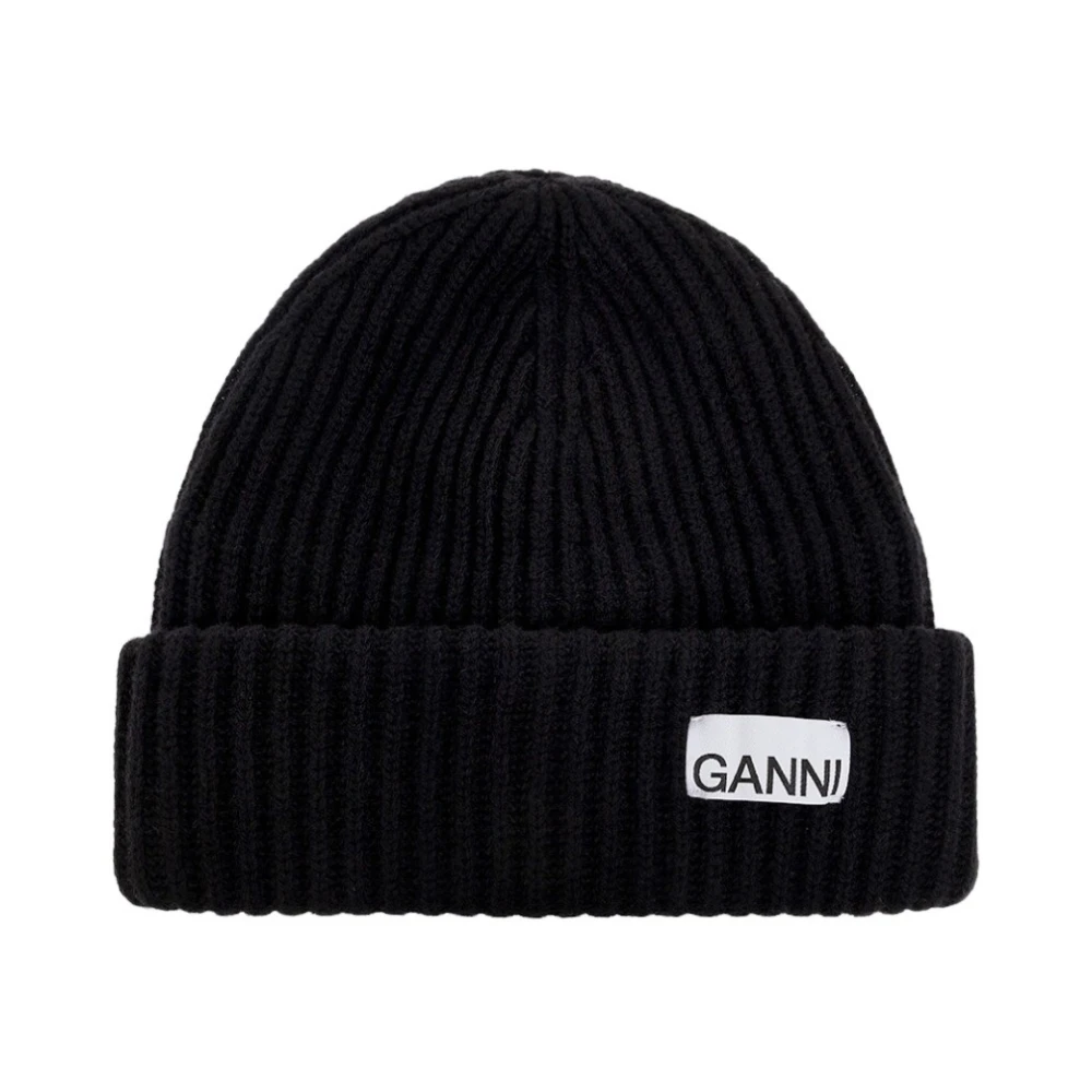 Ganni Donna Nero - Oversized Berretto A Coste - Accessories - One Size
