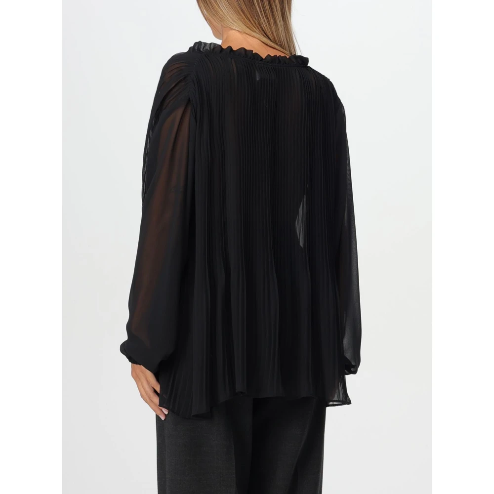 Aspesi Georgette Crop Top met Pofmouwen Black Dames