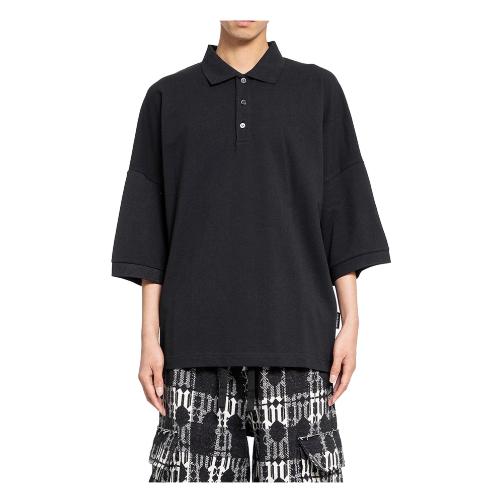 Palm Angels Zwarte College Polo Oversized Logo Print Black Heren