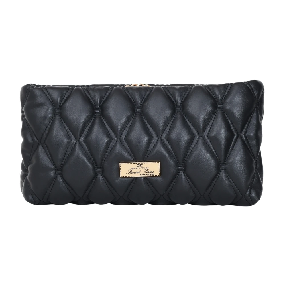 Elisabetta Franchi Geëmbosseerde Zwarte Clutch Handtas Herfst Winter Black Dames