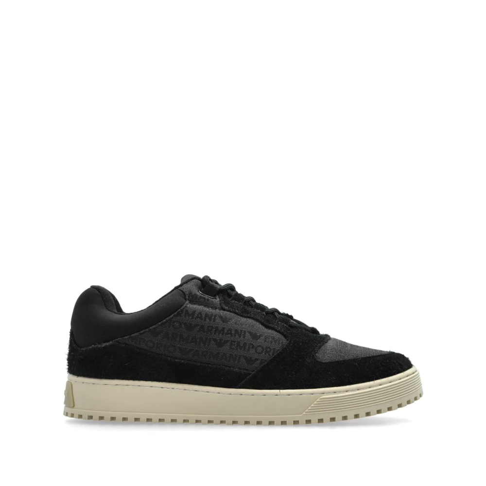 Emporio Armani Zwarte Sneakers met Veters en Rubberen Zool Heren Schoenen