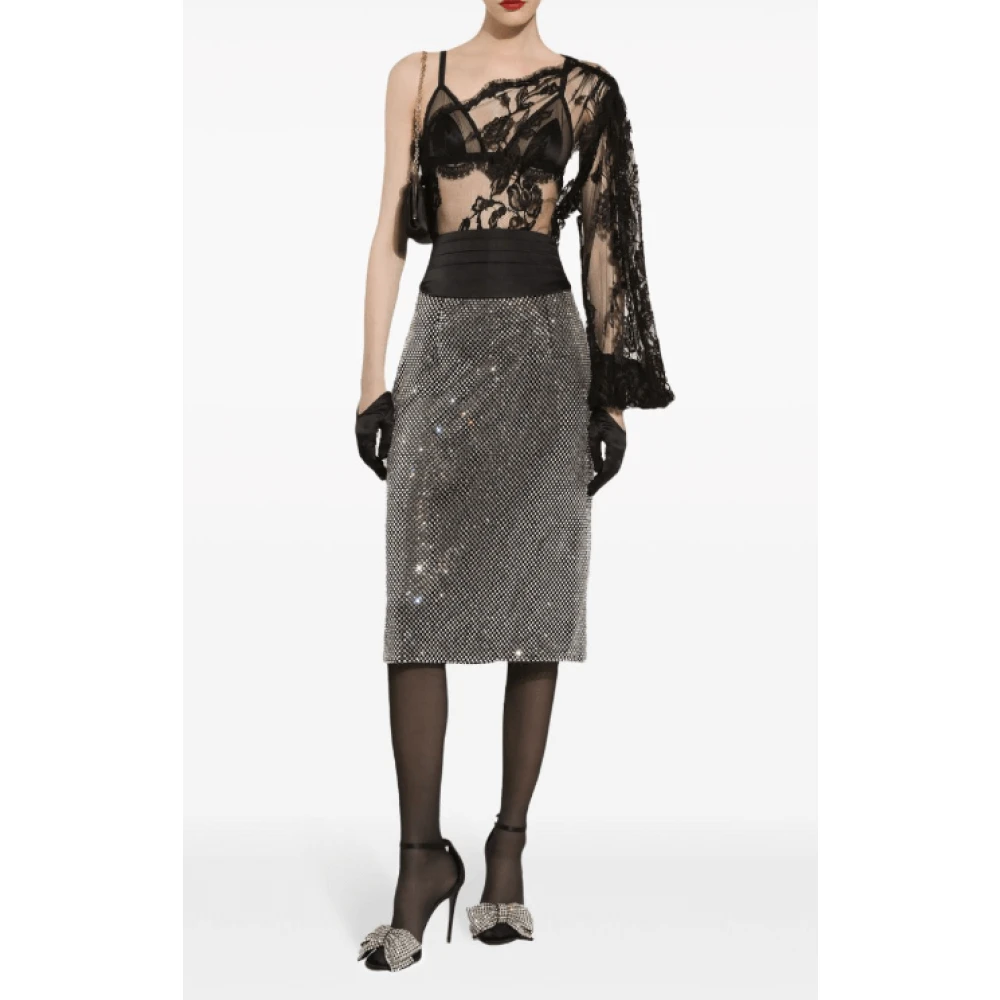 Dolce & Gabbana Kristalversierde knielange rok Gray Dames