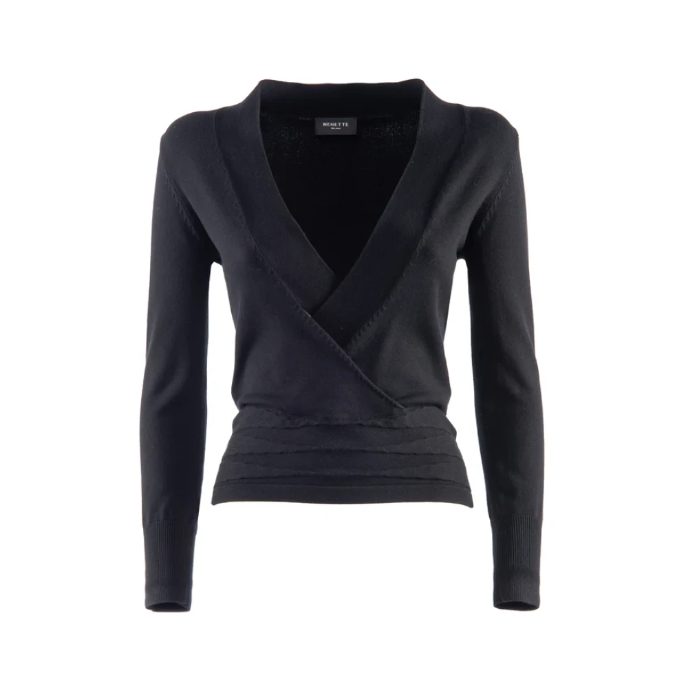 Nenette Zwarte Trui met Kruis Voorkant V-Hals Black Dames