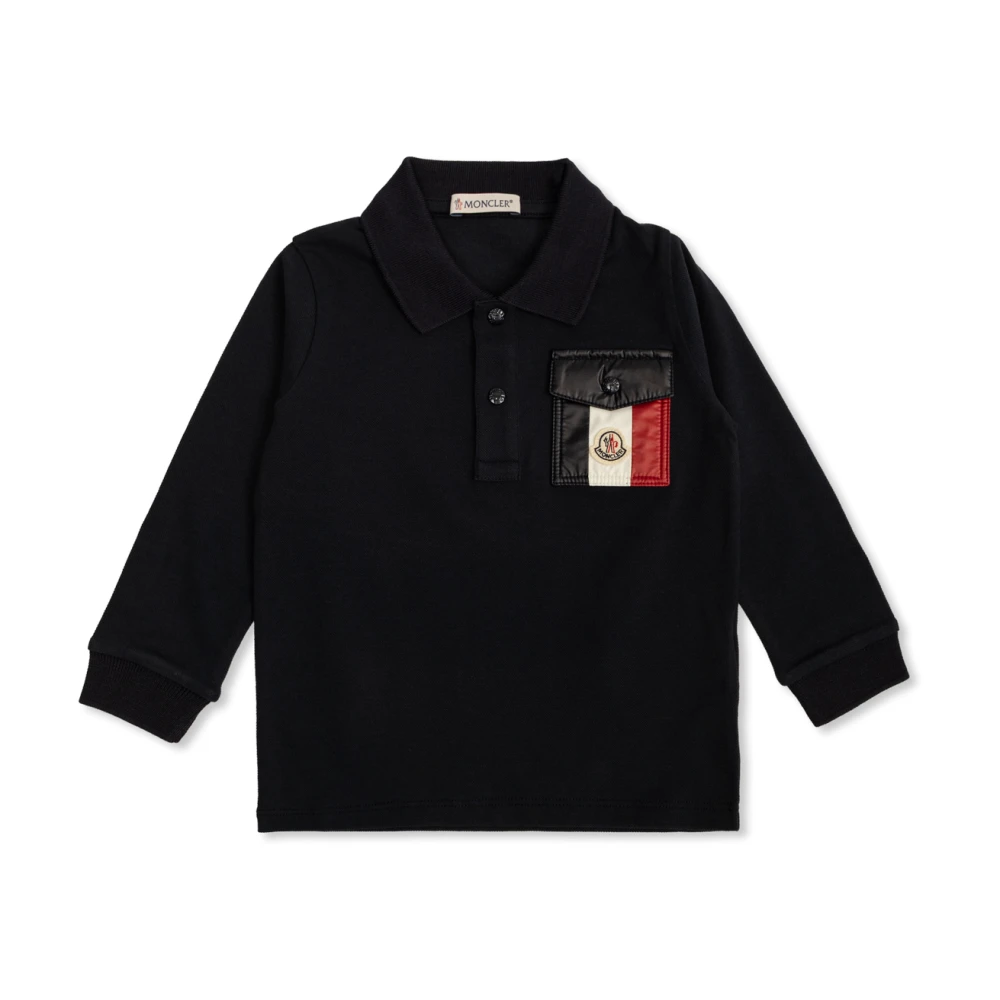 Moncler Tricolour Long Sleeve Cotton Piquet Polo Shirt for Boys in Blue, Size: 2Y - Image 5