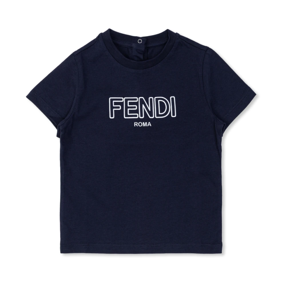 Fendi , Kids Short Sleeve T-Shirts, Unisex, Blue, 6 M, T-Shirt With Logo