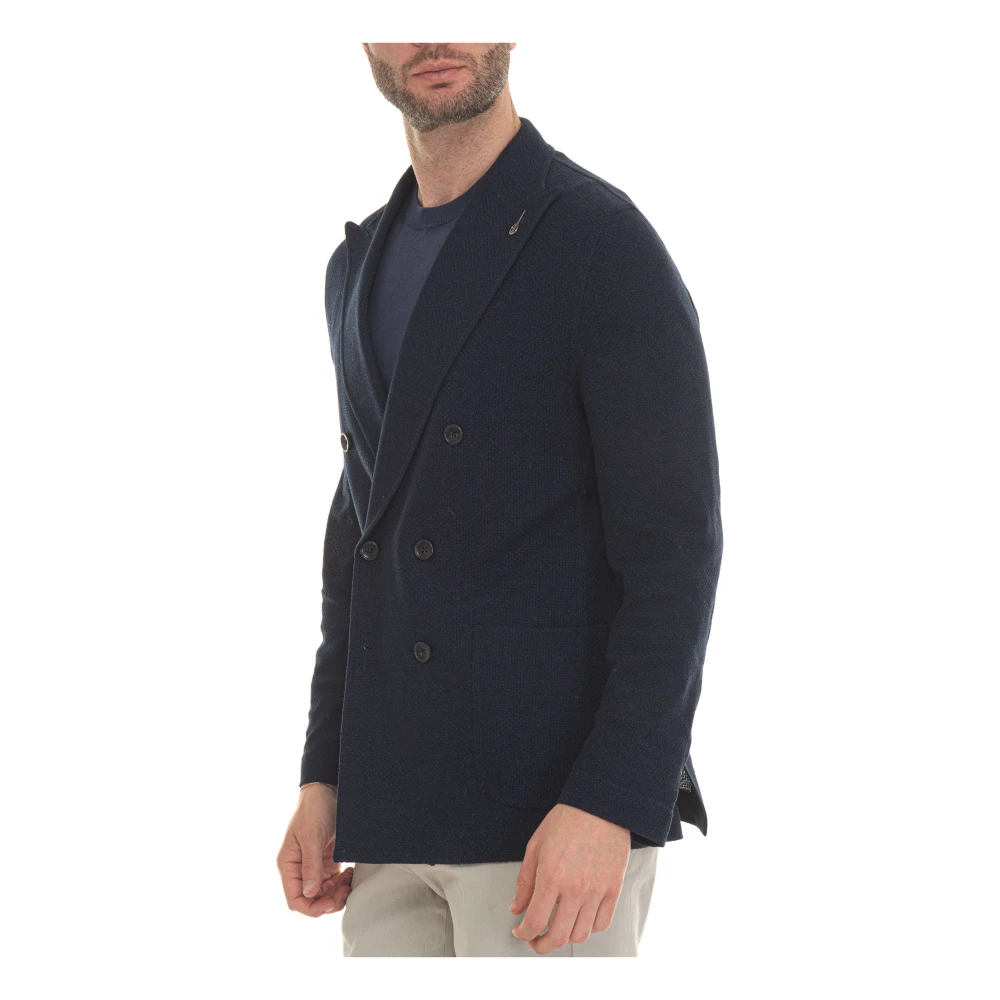 Paoloni Dubbelbreasted textuur katoenen jas Blue Heren