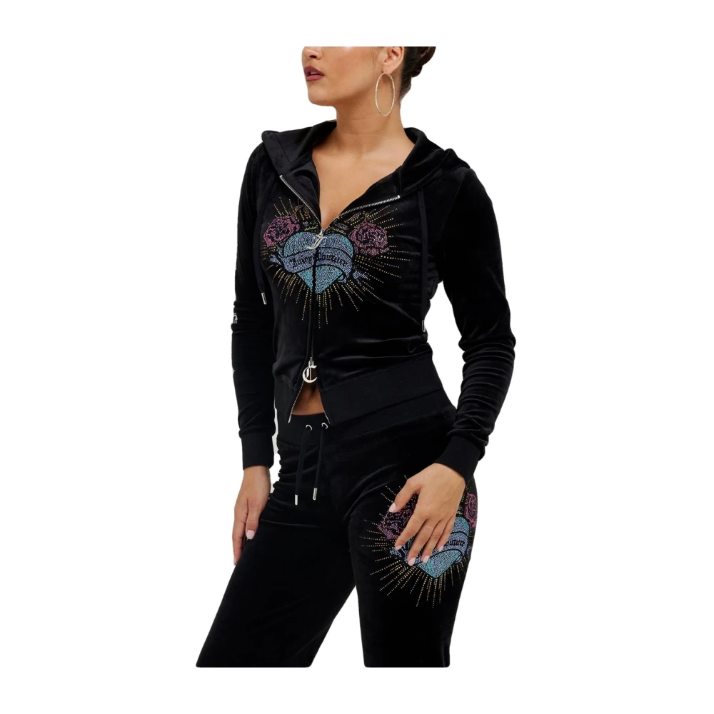Juicy Couture Zwarte Fluwelen Zip Hoodie met Sacred Heart Black Dames