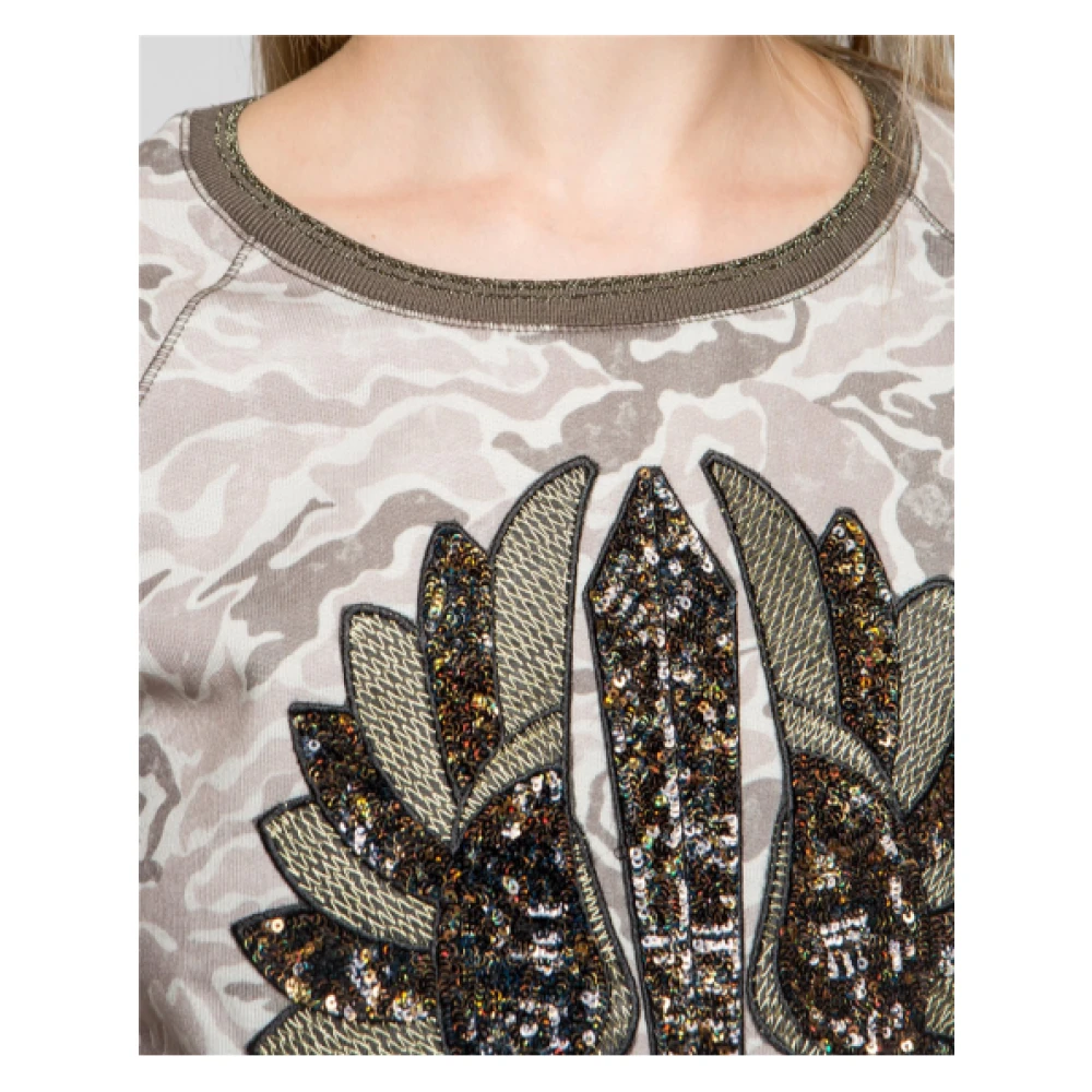 aeronautica militare Camouflage Print Sweatshirt met Geborduurd Pailletten Paneel Brown Dames