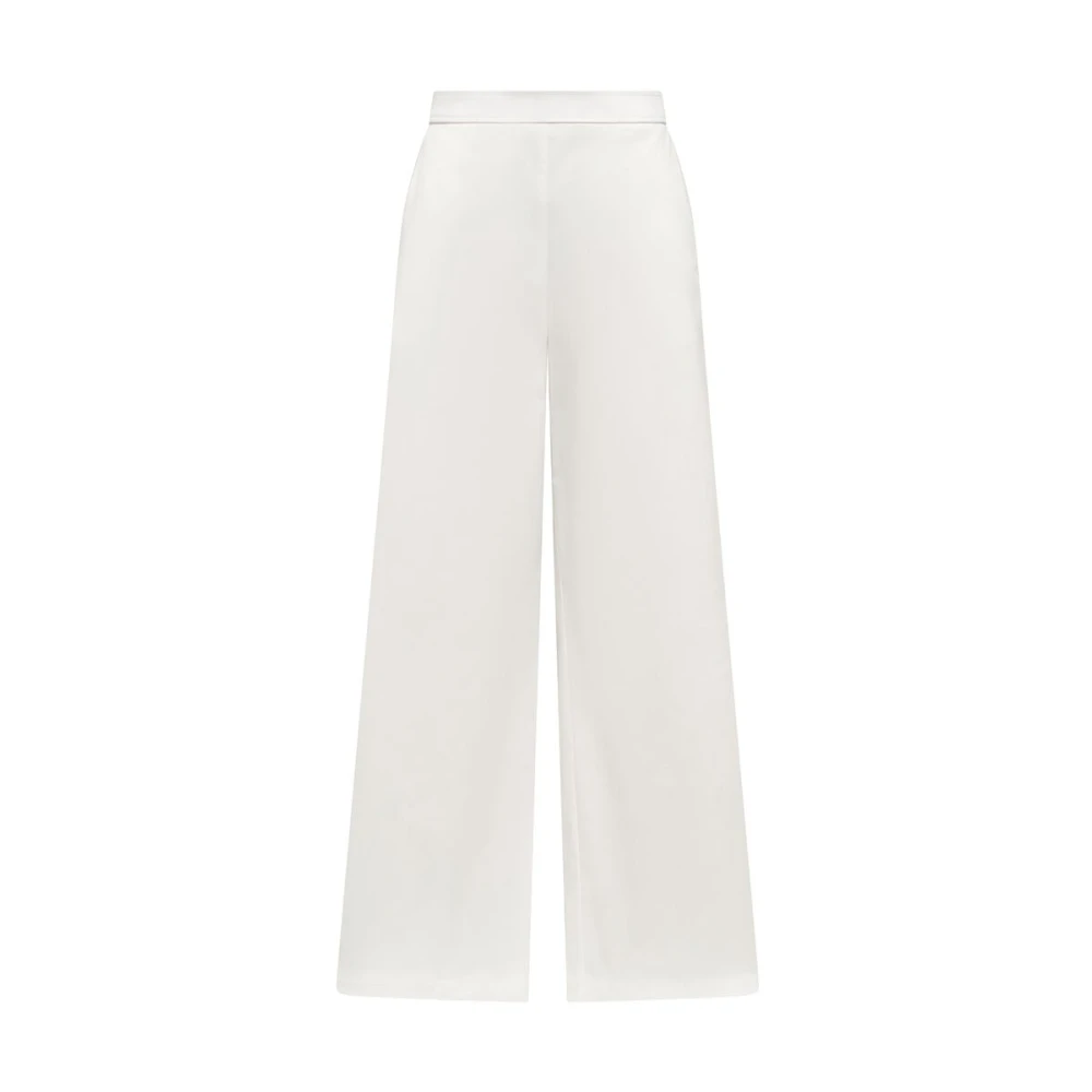 Maliparmi Women's White Wide Trousers, M, Stretch Cotton Trousers