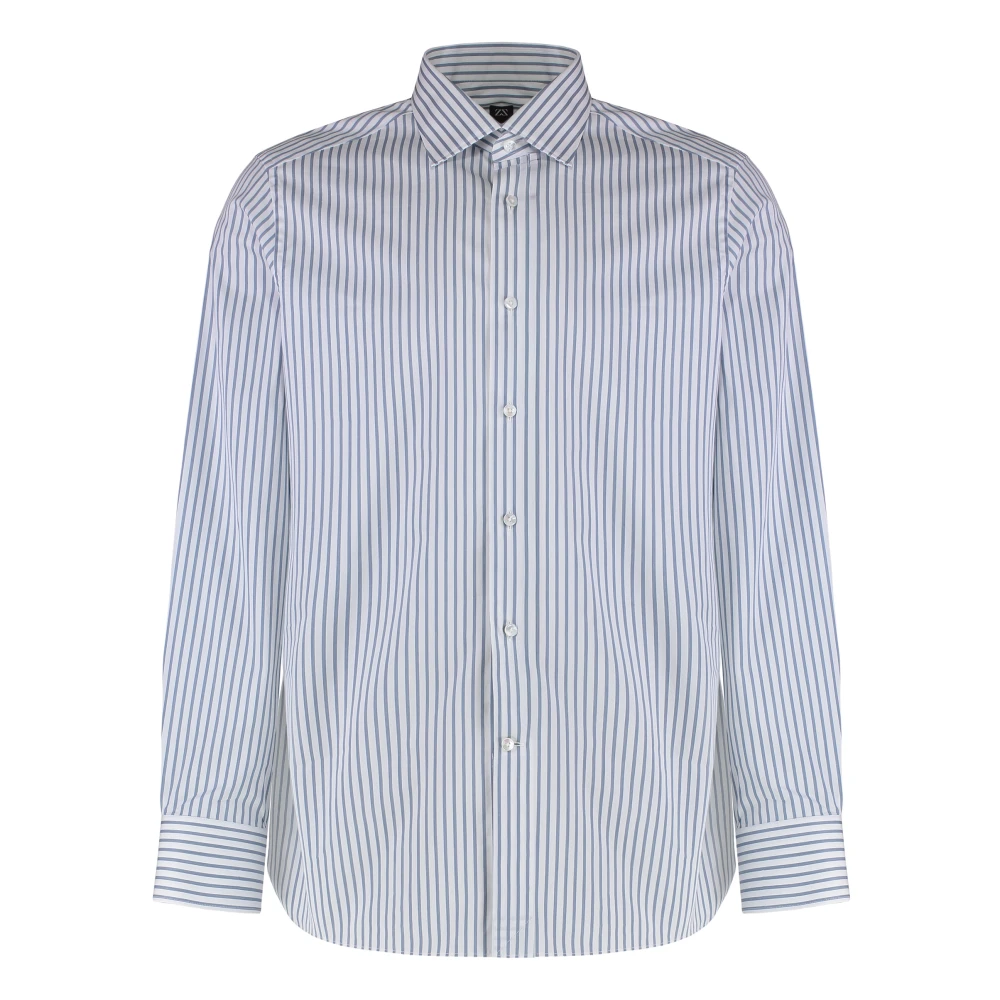 Ermenegildo Zegna Gestreept Katoenen Shirt Ronde Zoom White Heren