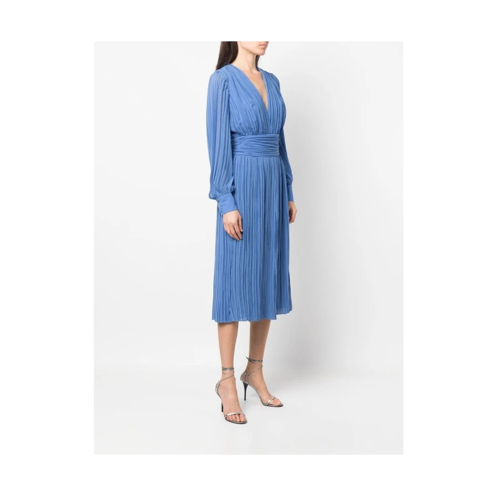 Rochas Blauwe Plissé Midi Jurk Blue Dames
