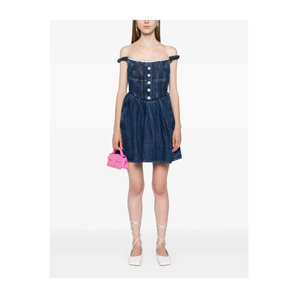 Self Portrait Blauwe Off-Shoulder Jurk met Diamanté Blue Dames