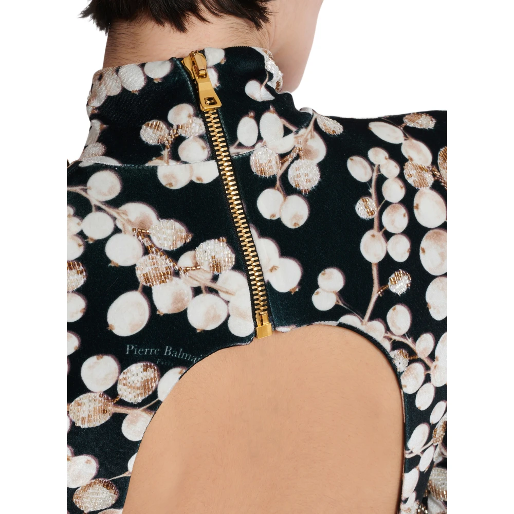 Balmain Fluwelen jurk met open rug en rode bessenprint Black Dames