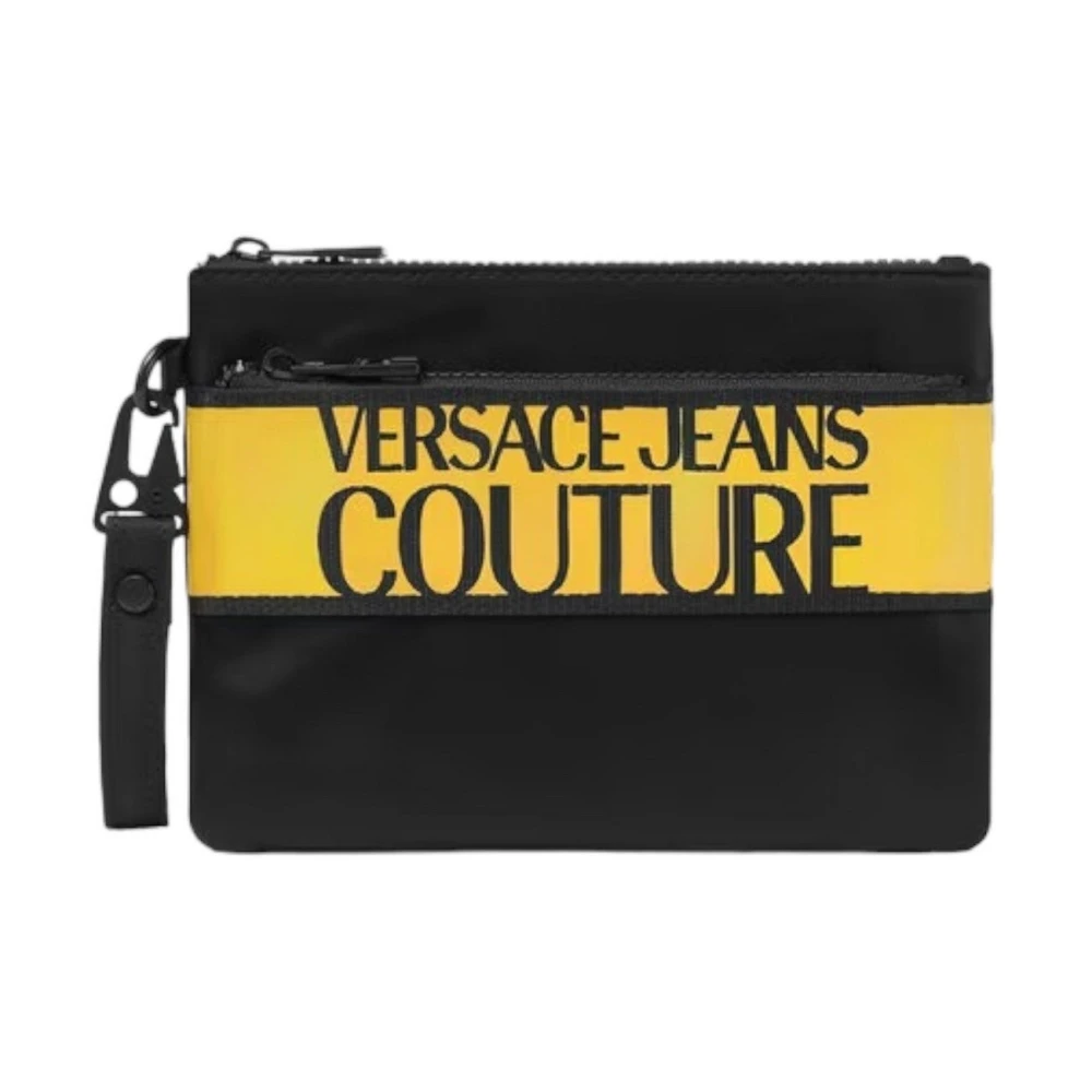 Versace Jeans Couture Zwarte tas met logo print en ritssluiting Black Heren