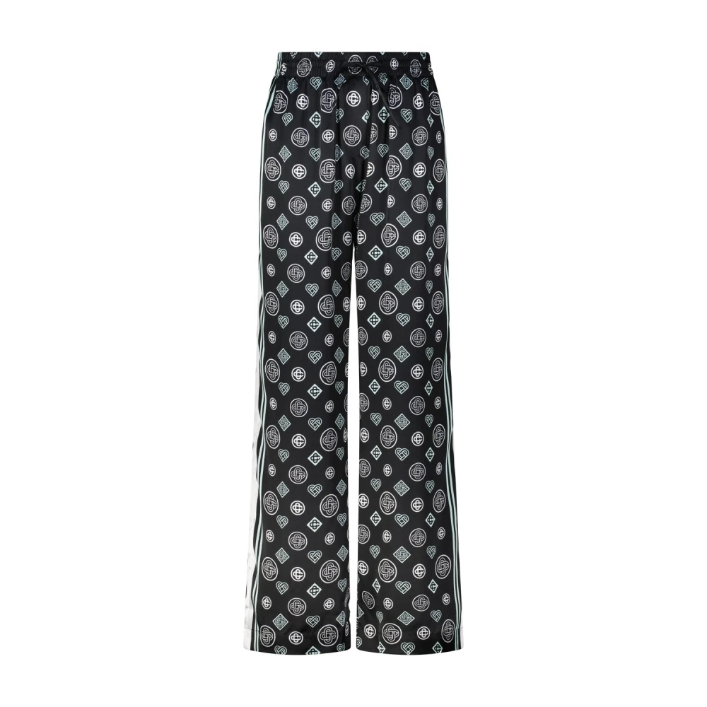 Casablanca Women's Black Straight Trousers, M, Satin Monogram Relaxed-Fit Trousers