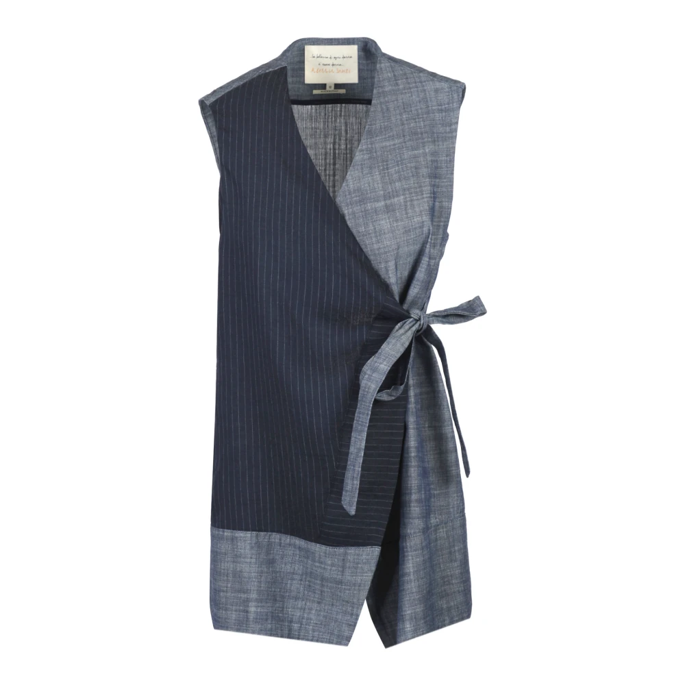 Alessia Santi Linnen en katoenen mouwloos gilet Blue Dames