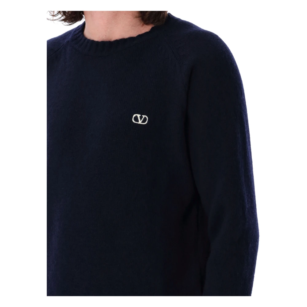 Valentino Garavani Wol VLogo Borduurwerk Sweater Blue Heren
