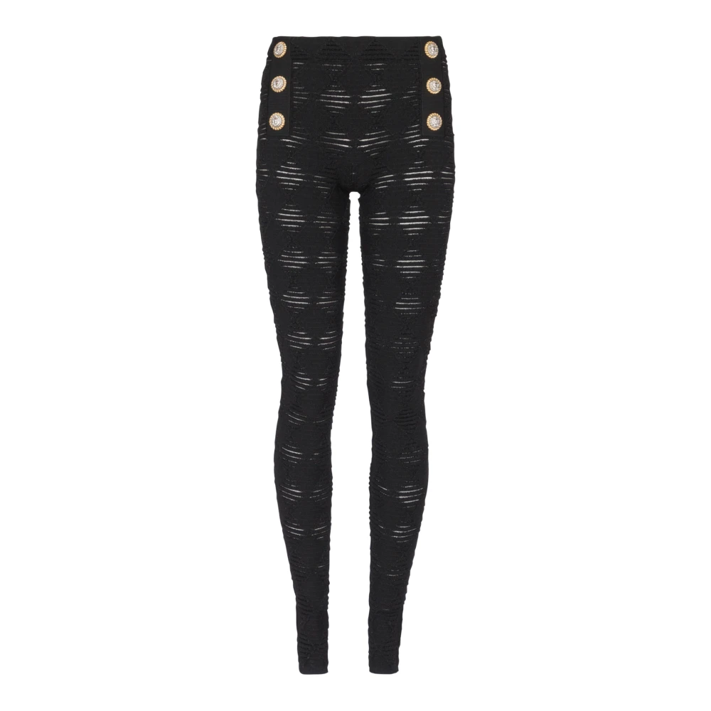 Balmain Diamond gebreide leggings met 6 knopen Black Dames