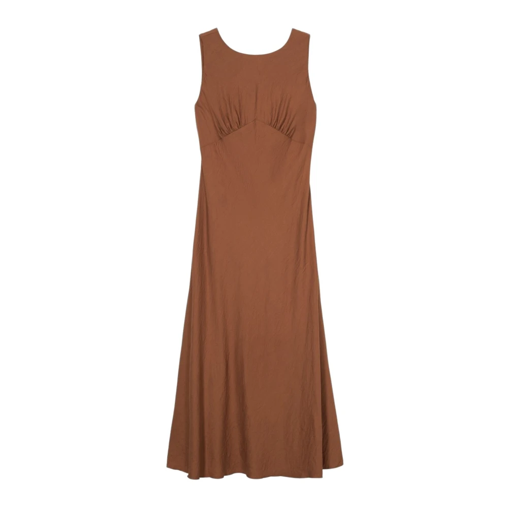Oltre Vrouw Bruin Kleedjes Dames, 3XL, Polyester, Lange, Vloeiende Jurk Met Draperie