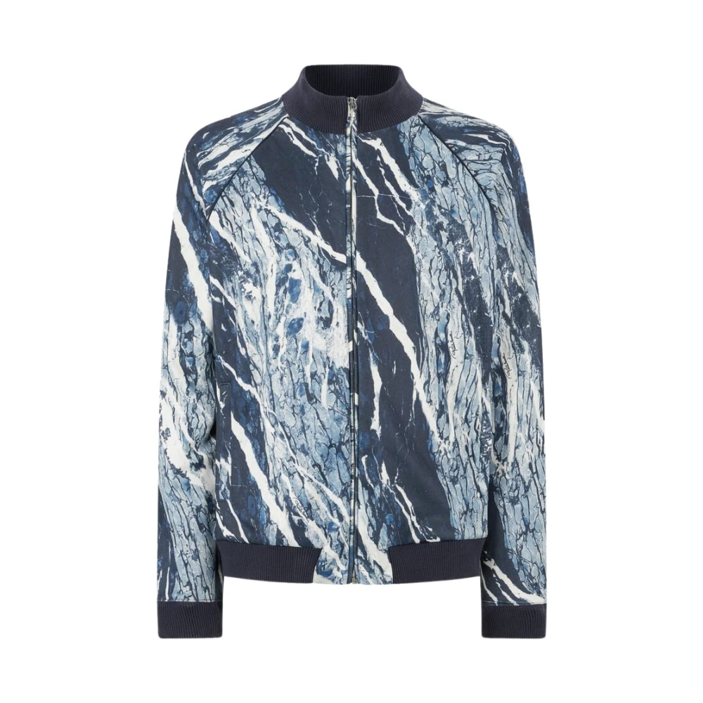 Roberto Cavalli Men's Blue Zip-Throughs, 2XL, Rubane Print Sweatshirt