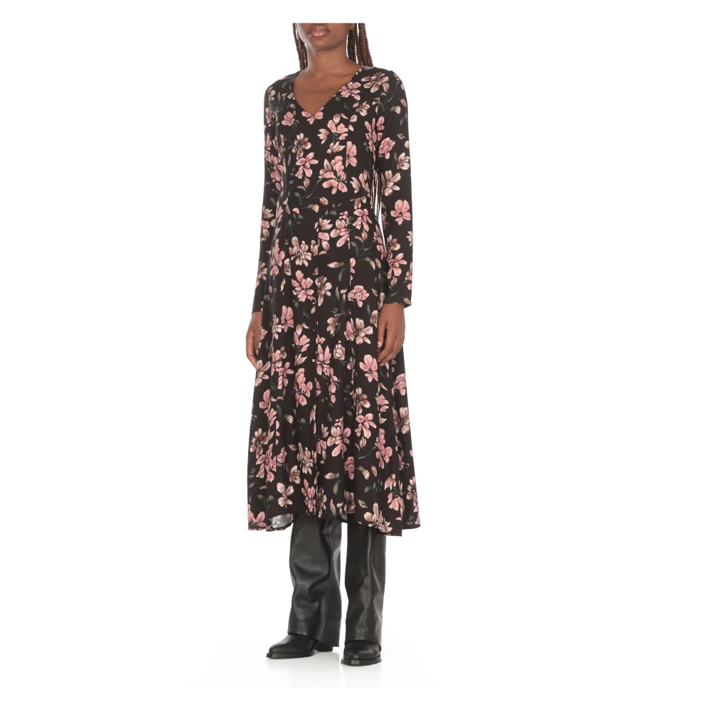 Mar De Margaritas Zwarte V-hals jurk met contrasterend patroon Black Dames