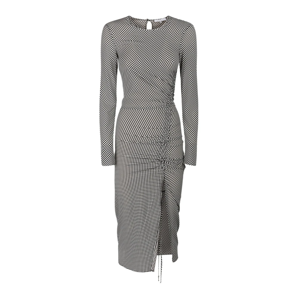 PATRIZIA PEPE Geruite Midi Jurk met Zijsplit Gray Dames