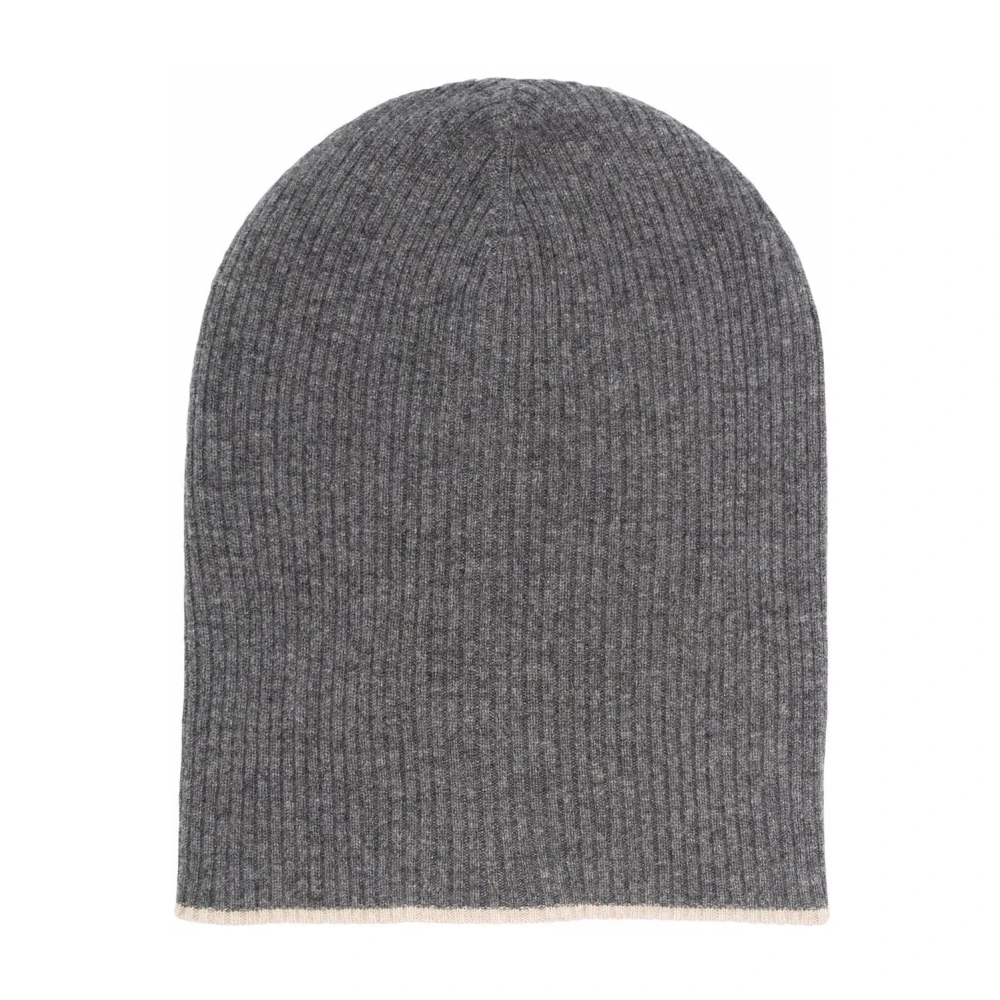BRUNELLO CUCINELLI Geribbelde Cashmere Hoeden met Contrastrand Gray Heren