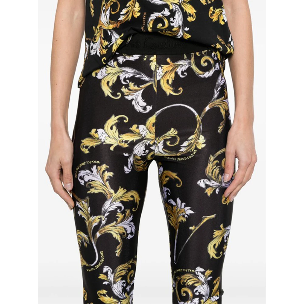 Versace Jeans Couture Barocco Print Leggings Zwart Goud Logo Multicolor Dames