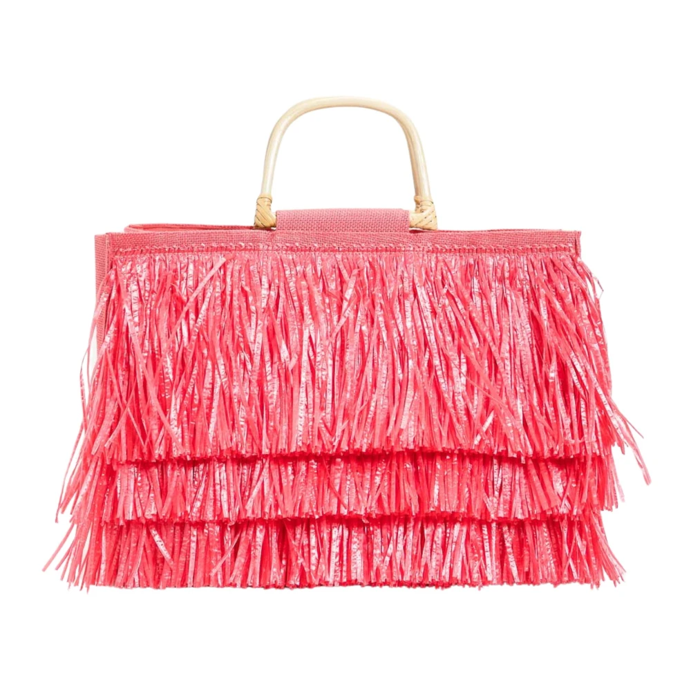 Twinset Koraalrode franje jute tas Red Dames