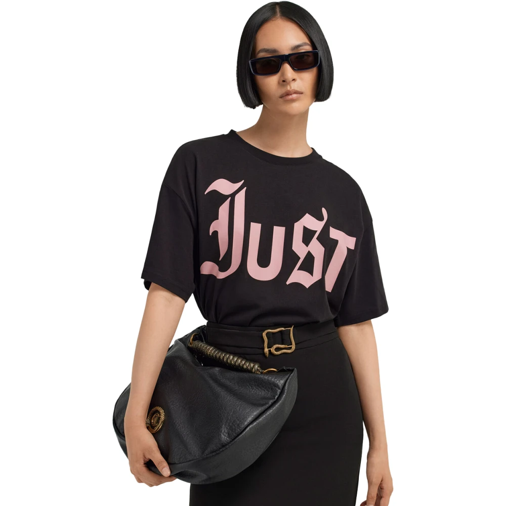 Just Cavalli Oversize Logo T-shirt Roze Details Black Dames