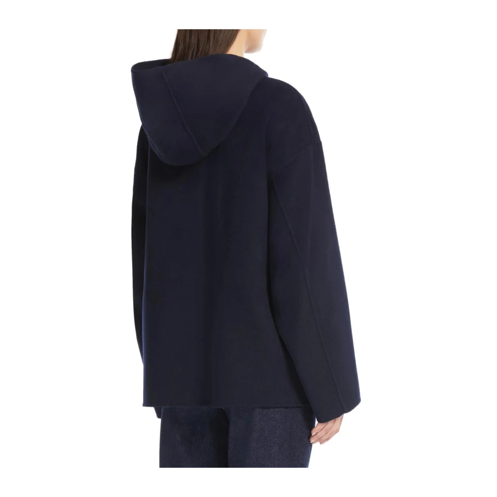 Max Mara Weekend Blauwe wollen korte jas met capuchon Blue Dames