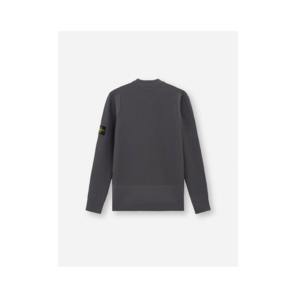 Stone Island Grijze Wol Crewneck Sweater met Ribgegevens Gray Heren