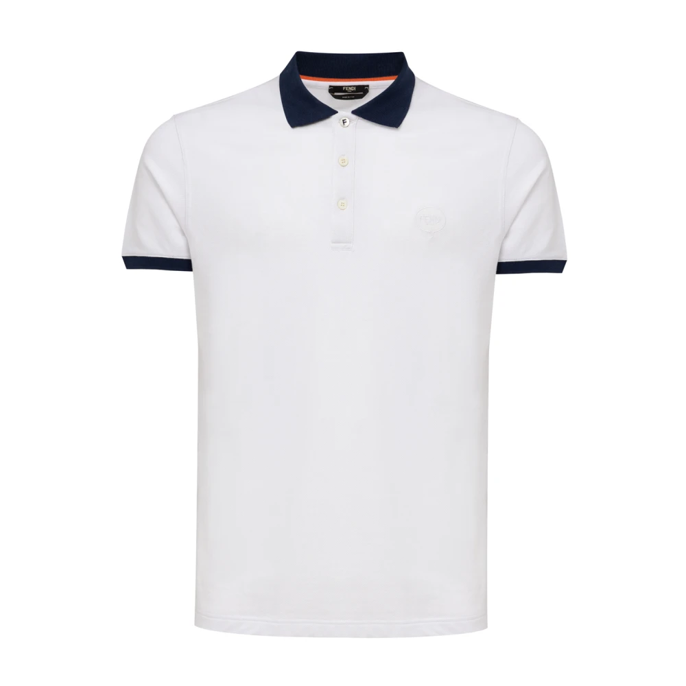 Fendi Witte Polo Shirt met Blauwe Details White Heren