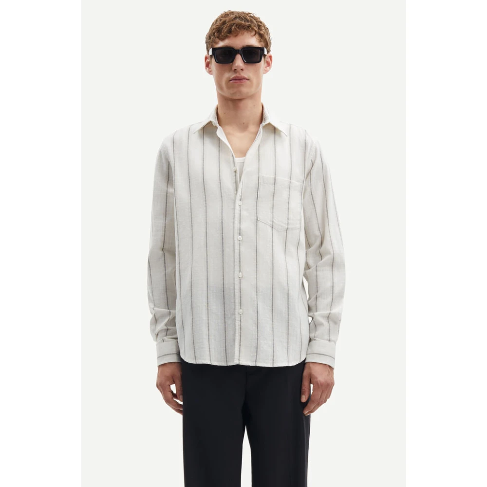 Samsøe Gestreept shirt met lange mouwen White Heren