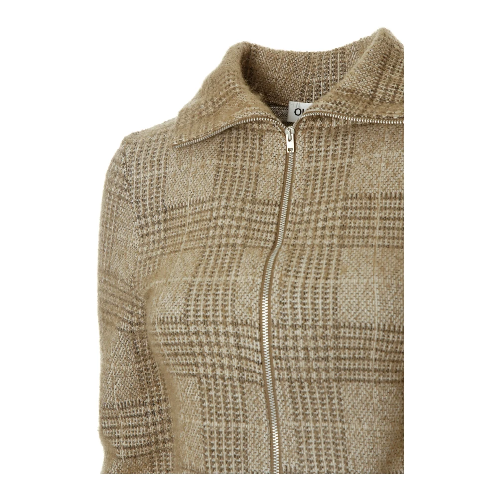 Our Legacy Geruite Gebreide Jas met Rits Beige Dames
